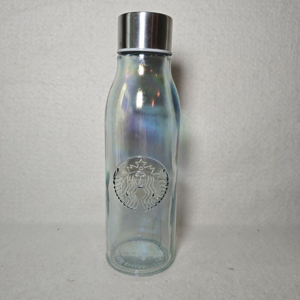 Starbucks Water Bottle Iridescent Rainbow Recycled Glass 20oz Made In Spain 2019